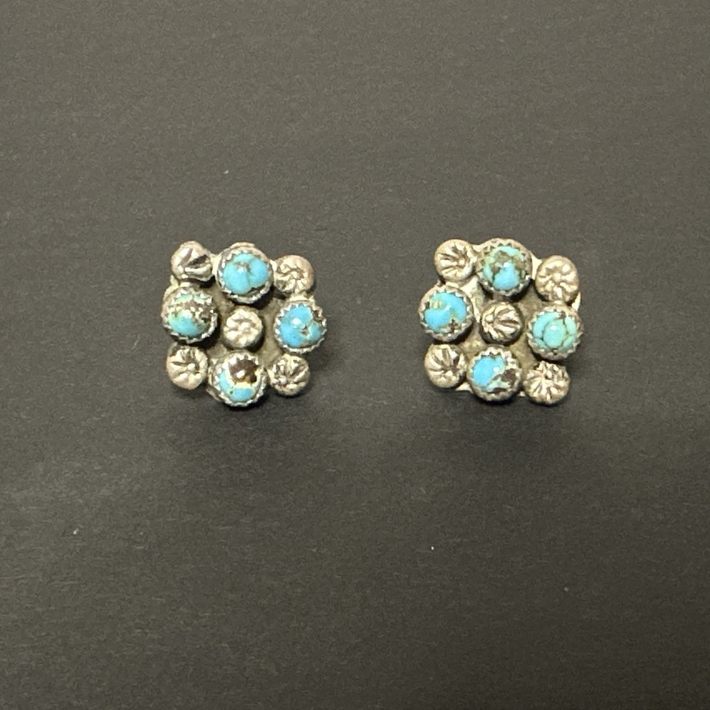 Vintage Navajo Sterling Silver Turquoise Earrings Native American 1/2"